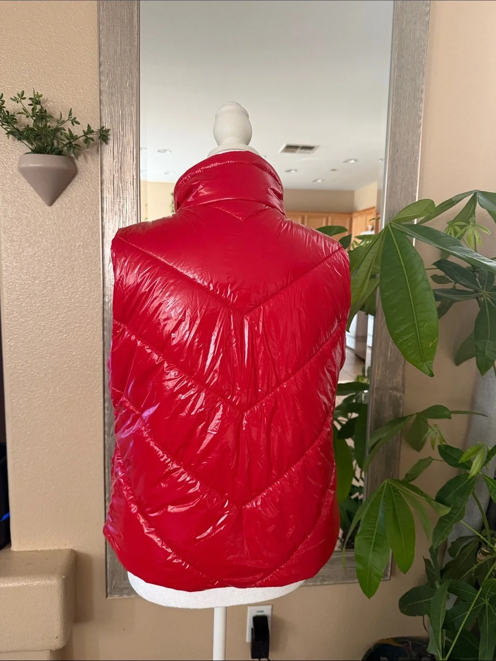 Michael Kors Bright Red Quilted Puffer Vest with Gold Hardware